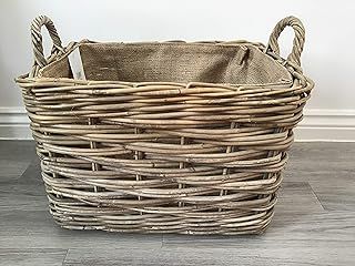 Rectangle Log/Storage Basket, Hessian Lined, Excellent Quality, Very Strong Kuba Rattan (Medium)