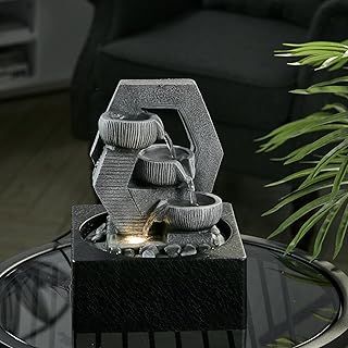 Water Feature Outdoor Indoor Tabletop Cascading Tiered Water Fountain with LED Lights 18 x 18 x 24cm Fit for Countertop Garden Terrace, Pond, Balcony