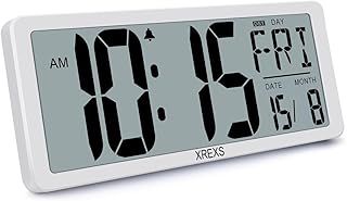 XREXS Large Digital Wall Clock, 14 Inch Large LCD Display, Wall Digital Clock with Time/Calendar/Temperature Display, for Bedroom Home Decor (Batteries Included)