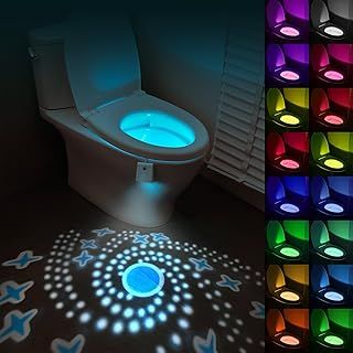 Motion Sensor Toilet Night Light, 16 Colors Body Motion Sensor Toilet Bowl Seat Lamp, USB Chargeable, Adjustable Motion Activated Toilet Night Light for Any Toilet