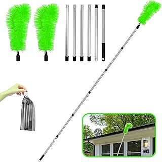 Gutter Cleaning Tools, Roof Gutter Cleaner from Ground with 6 Extension Telescopic Gutter Cleaning Pole, Detachable Cleaning Brush and Scoop Roofing Guard for Cleaning Leaves and Debris