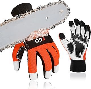 Chainsaw Gloves 12-Layer Protection on Both Hands, Safety Foresty Work Gloves with Touchscreen in Goat Leather(L,1 pair)