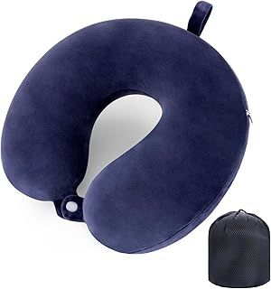 Travel Pillow Neck Pillow Memory Foam Travel Pillows Head Support Cushion for Airplane Train Car Office Travel Essential Flight Pillows for a Long Hauls Sleeping Rest (Navy Blue)