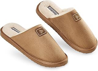 Dunlop Mens Slippers Open Back, Comfy Memory Foam Men Slippers with Rubber Sole, Indoor Outdoor Anti Slip House Shoes Comfort Plush, Gifts for Men