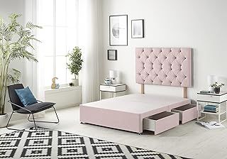 Premier Divan Base with 2 Drawers and Matching Headboard - Available in Multiple Fabrics and Colours (3FT Single, Plush Pink)