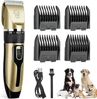 Dog Clippers, Dog Grooming Kit Clippers, Rechargeable Cordless Pet Clippers Low Noise Pet Hair Clipper Dog Clippers Professional for Thick Hair with 4 Combs for Dogs Cats Horses
