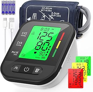Blood Pressure Monitor, Upper Arm BP Machine for Home Use Large Cuff 22-42cm, Irregular Heartbeat Detection, 2 * 99 Reading Memory, XL LCD Display with Color Backlits, CE Certified