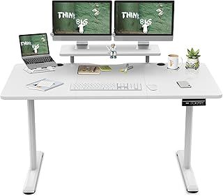 160x70cm Electric Standing Desk Height Adjustable Desk With Monitor Hooks Stand Storage Shelf Home Office Sit Stand Desk Study Table With Memory Smart Panel(White)