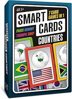 100 PICS SMART CARDS Countries, Gift, Stocking Filler, Travel Game, 7 games in 1, Pairs, Snap, Trumps, Rummy, Memory Quiz, Learn Facts, 50 Cards, Age 5+, 1-8 Players