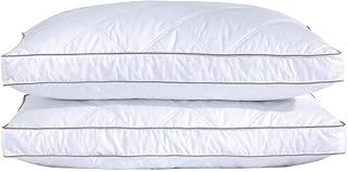 Goose Down Feather Pillows for Sleeping Bed Gusseted Pack of 2, 100% Cotton Pillow Cover Downproof Medium Support
