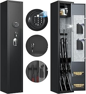 Home Rifle and Pistols Gun Safe with LED light and Alarm System,Biometric Fingerprint,Quick Access 1-3 Rifle and 2 Pistol,Removable Shelf