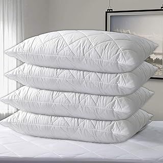4 Pack Hotel Quality with Quilted Cover- Premium Filled Pillows for Side, Stomach and Back Sleeper, Down Alternative Bed Pillow-Soft Hollow-Fiber Hotel Pillows