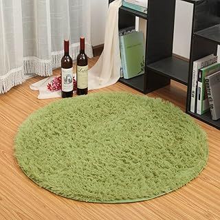 Round Soft Shaggy Microfiber Area Rug, Anti-skid Floor Mat Room Carpets for Kids Room Children Playroom Living Room Bedroom Chair Cushion, 120cm, Dark green