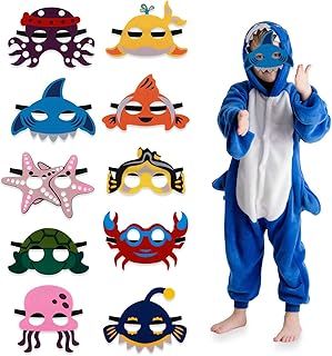 Sea Animal Felt Masks, 10 Pack Ocean Animal Masks for Kids Ocean Themed Party Decorations Felt Ocean Animal Masks with Elastic Rope Sea Themed Birthday Party Favors