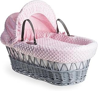 Clair de Lune Dimple Grey Wicker Moses Basket with Bedding 68 x 30 cm (Blue)