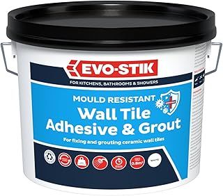 EVO-STIK Wall Tile Adhesive and Grout White – Mould Resistant, Waterproof, Ready to Use, 1 Litre