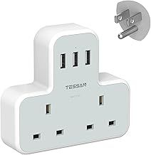 UK to US Plug Adaptor with 3 USB Ports, TESSAN 2 Way Grounded USA Travel Adapter, Double Plug Adaptor from UK to America, Canada, Thailand, Mexico (Type B)