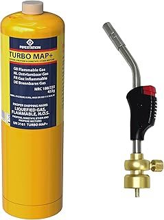 Blow Torch and 1x Mapp Gas Bottle - Gas Torch with Map Plus Pro Canister for Plumbing Soldering Brazing Thawing Heat Treatment - Quick Fire Trigger Ignition MapGas Blowtorch with MappGas Cylinder