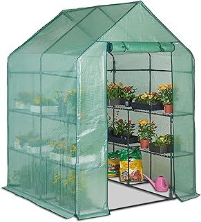 VonHaus Walk In Greenhouse – Green House with 8 Shelves and Weatherproof Re-enforced Plastic PVC Cover – Plant House/Grow House for Garden and Outdoor – Roll Up Zip Panel Door – Easy No Tool Assembly