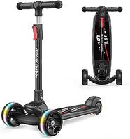 besrey Kids Scooter - Big Wheels Foldable Kick Scooter with Flashing LED Lights for Boys Girls, 4 Levels Height Adjustable Scooter, Wide Deck Scooter for Kids Ages 2-8