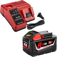 8000mAh 1Pack Battery Replacement for Milwaukee Battery 18V with 1Pack Charger for Milwaukee M18 Battery 48-11-1820 48-11-185048-11-1828 48-11-10 Cordless Power Tools