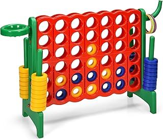 GYMAX Giant 4 in a Row Game, Jumbo 4 to Score Garden Games with 42 Rings, Ring Game & Quick-Release Slider, Outdoor Four in a Row Toys for Kids Adults Family (Green)