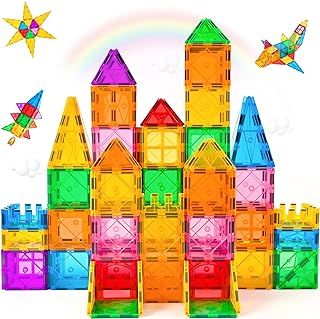 Magnetic Tiles for Kids 64PCS Magnetic Building Blocks Educational Learning Construction STEM Toys for Boys Girls Age 3 4 5 6 7 8 Years Old Christmas Birthday Gifts