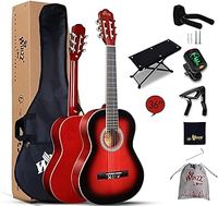 Winzz 3/4 Classical Guitar for Kids Teenager Students Beginners with Nylon-String (36 Inches, Red Glossy)