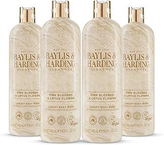 Baylis & Harding Elements Pink Blossom & Lotus Flower Luxury Body Wash, 500 ml (Pack of 4) - Vegan Friendly