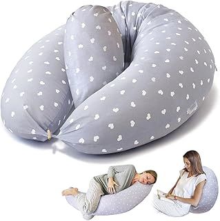 simpa Pregnancy Pillow with Grey Heart Design Cover - Suitable for Breastfeeding, Back Support, Sleep Support, Body Pillow. 100% Polyster Filling Material.