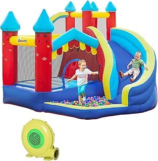 Outsunny 4 In 1 Kids Bouncy Castle, Large Inflatable House w/Trampoline, Slide, Water Pool, Climbing Wall, Includes Blower, Bag, Ages 3-8 Years, 2.9 x 2.7 x 2.3m