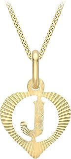 Gold Women's 9ct Yellow Gold Diamond Cut Initial Heart Pendant on Curb Chain - 46cm/18