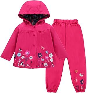 Baby Girls Raincoat Suit Waterproof Hooded Coat Jacket & Trousers Outwear