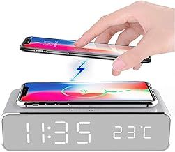 Digital Alarm Clock with Wireless Phone Charger 2 in 1 Bedside Alarm Clock Wireless Charger with Temperature Super Fast Wireless Charger Station Fashionable Digital Clock for Bedroom Bedside Office