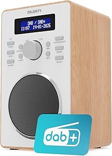 DAB/DAB+ Digital Radio | Solid Wood Cabinet | Kitchen & Bedside FM Radio with 20 Presets, Dual Alarm & Snooze Function | LED Display & 3.5mm Jack | MAJORITY Barton (Oak)