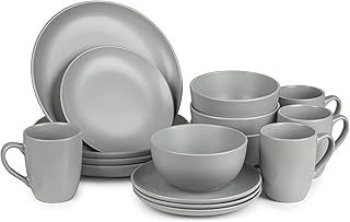 Dinnerware Set - Ceramic Amalfi Kitchen Dinner Sets (Grey, 16 Piece Dinner Set)