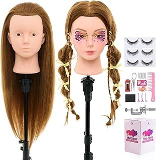 Neverland 26"-28" Hairdressing Head Make-Up Head with 60% Humanl Hair, Doll Head for Hairdressing Training Head for Hairdressers with Hair Accessories, Eyelashes and Table Holder (Blonde)