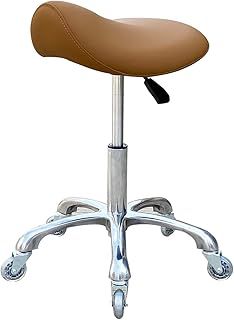 FRNIAMC Professional Saddle Stool with Wheels Ergonomic Swivel Height Adjustable for Clinic Dentist Beauty Salon Tattoo Office (Camel)
