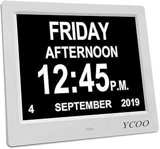 YCOO Dementia Clocks, 8 Inch Calendar Day Date Clock,Memory Loss Extra Large Non-Abbreviated Day & Month Digital Clock.