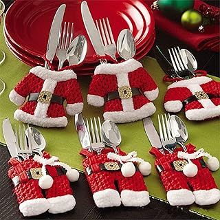 Uten 6x Christmas Cutlery Silverware Holders Pockets Knifes Forks Bag Santa Suit Xmas Party Dinner Table Decoration (Red)