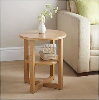 2 Tier Oak Effect Round Side Table, Wood End Table with Storage Modern Sofa Table, Small Lamp Plant Coffee Table, Night stand for Living Room Bedroom and Small Spaces, Home Décor (Contemporary, Oak)