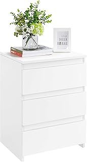 Yaheetech White Bedside/Side/End Tables with 3 Drawers Vertical Storage for Living Room Bedroom Nightstand Table 35 x 45 x 60.5 cm