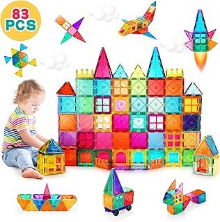 vatenick Magnetic Building Blocks Set 83PCS 3D Magnetic Blocks Tough Building Tiles Stem Toys Kids Christmas Birthday Gifts for Kids Ages 3 4 5 6 7 8 Year Old