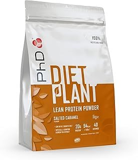 PhD Nutrition Diet Plant, Vegan Protein Powder Plant Based, Salted Caramel, 20g of Plant Protein, 40 Servings Per 1 Kg Bag