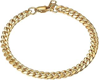 PROSTEEL Men Cuban Chain Bracelet for Men, 6 MM Width, 19-21CM Length, 316L Stainless Steel/Gold Tone/Black (Send Gift Box)