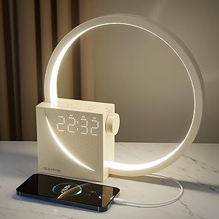 Bedside Lamp - Wake-Up Light,2 Alarm Clocks, 3 Level Brightness & 10W USB Charging Port,10 Natural Sounds Sleeping aid,Touch Lamps Night Light LED for Bedroom,Living Room,Study Room.