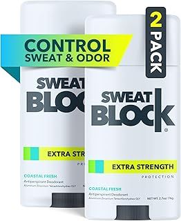 SweatBlock Deodorant Antiperspirant for Women & Men - 24-Hour High Degree Sweat & Odor Protection - Non-Irritating Smooth Glide - Coastal Fresh Scent (2 Pack)