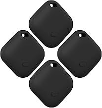 Key Finder, Bluetooth Tracker Works with Apple Find My (iOS Only), Luggage Tracker for Suitcases, Replaceable Battery, Waterproof, Airtag for Keys, Bags, Luggage & Pets. (Black, 4 Pack)
