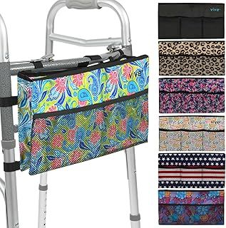 Vive Wheelchair Zimmer Frame Bag - Water Resistant Accessory Basket Provides Hands Free Storage for Folding Walkers - Attachment Fits Wide (Green Paisley)