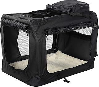 Lightweight Fabric Pet Carrier Crate with Fleece Mat and Food Bag, Black